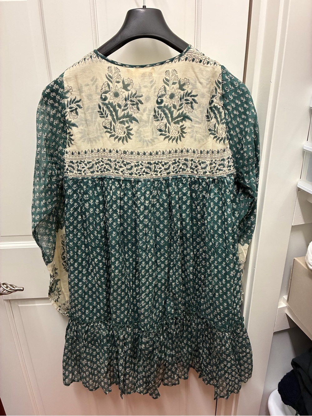 Daughters of India Green and Cream Printed Cotton Mini Dress - Picture 2 of 2